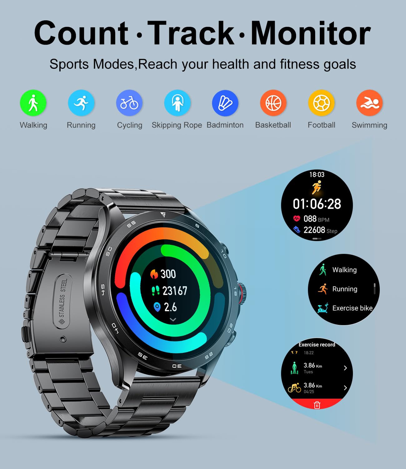 Smartwatch Masculino LIGE-2 Pulseiras Incluídas